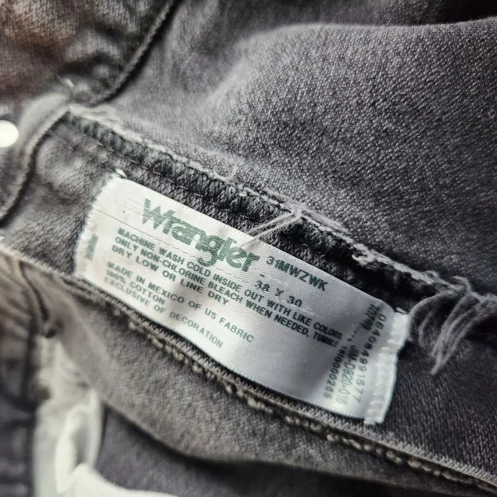 Wrangler Jeans Mens 36x30 Gray Black Denim Relaxed Fit  Western Vintage Patch